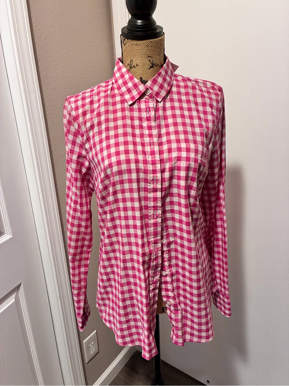 J. Crew Pink and White Gingham Button-Down Shirt